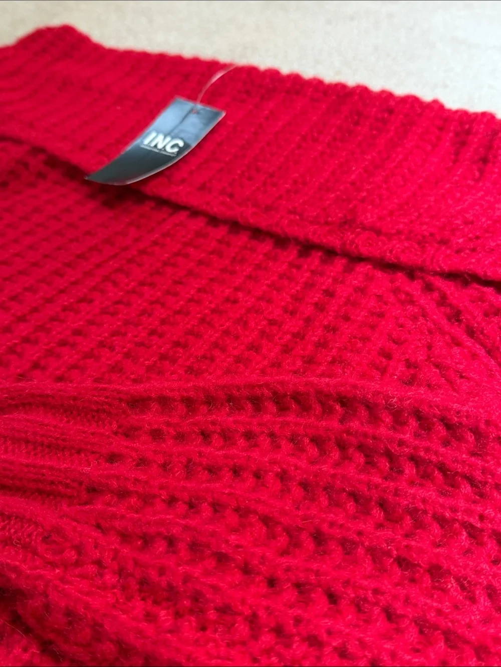 INC International Concepts Vibrant Red Off-Shoulder Knit Sweater